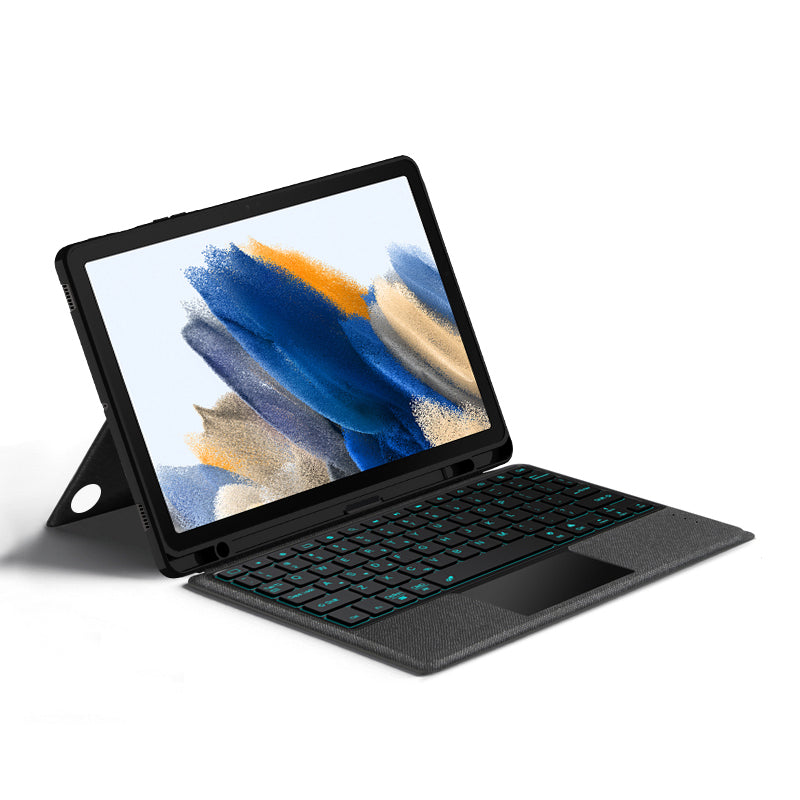 Pro Samsung Galaxy Tab A8 10.5 (2021) Stojací pouzdro PU kožený kryt na tablet + odnímatelná Bluetooth podsvícená klávesnice s touchpadem / slotem pro pero Pro Samsung Galaxy Tab A8 10.5 (2021) Stojací pouzdro PU kožený kryt na tablet + odnímatelná Bluetooth podsvícená klávesnice s touchpadem / slotem pro pero